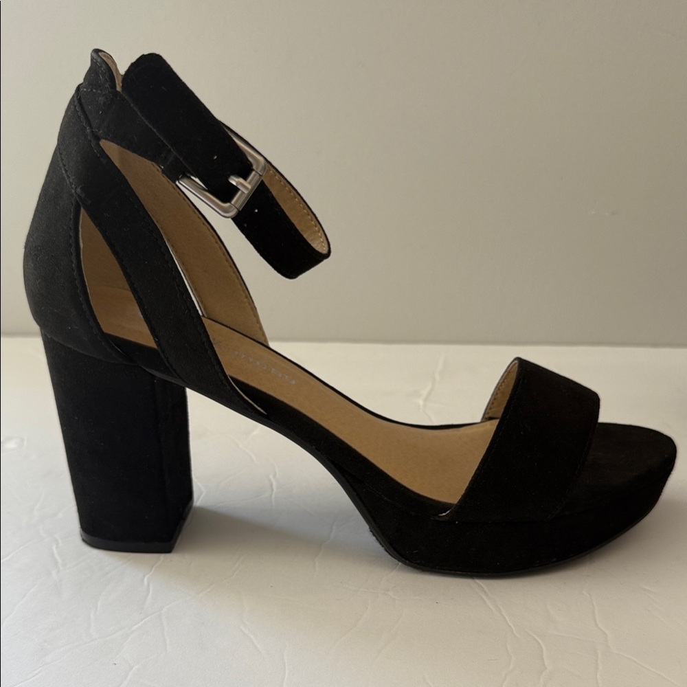 CL by Laundry Black Suede Ankle Strap Heels